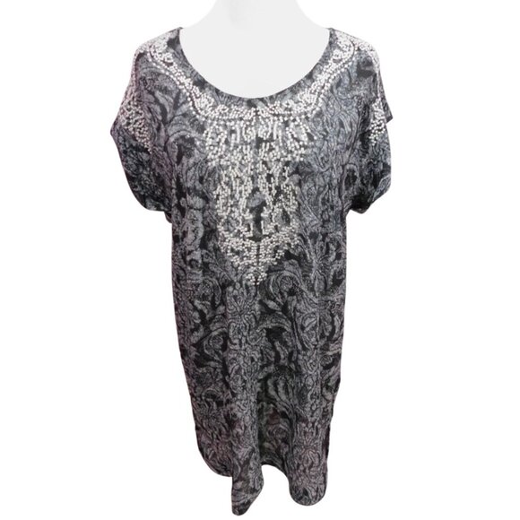 H&M Womens Black & White Paisley Print Short Sleeve Top Size S - Picture 1 of 9